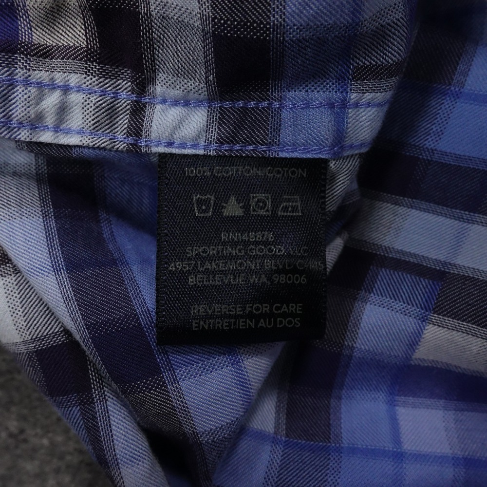 Good Man Brand Button Down Shirt Men's Large Plaid Short Sleeve Blue - Picture 9 of 10